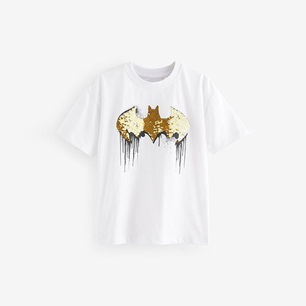 White 100% Cotton Licensed Flip Sequin Batman T-Shirt (3-12yrs)