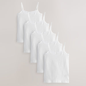 White 5 Pack Lace Trim Cami Vest (2-12yrs)