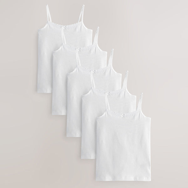 White 5 Pack Lace Trim Cami Vest (2-12yrs)