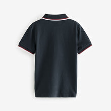 Load image into Gallery viewer, Navy/ Red 100% Cotton Quarter Zip Colourblock Short Sleeve Polo Shirt (3-12yrs)
