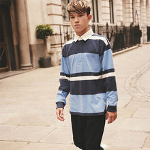 Load image into Gallery viewer, Blue Long Sleeve Rugby 100% Cotton Polo Shirt (3-12yrs)
