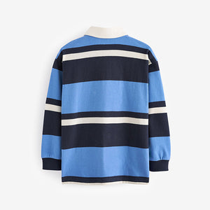 Blue Long Sleeve Rugby 100% Cotton Polo Shirt (3-12yrs)