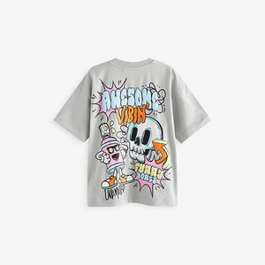 Grey Graffiti Back Print Relaxed Fit Short Sleeve Graphic Print T-Shirt (3-12yrs)