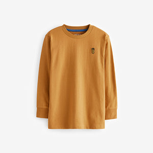 Ochre Yellow/Cream 100% Cotton Long Sleeve Colourblock T-Shirts 3 Pack (3-12yrs)