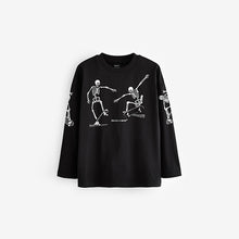 Load image into Gallery viewer, Purple/Stone/Black Skeleton Graphic Print Relaxed Fit Long Sleeve T-Shirts 3 Pack (3-12yrs)
