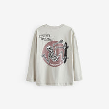 Load image into Gallery viewer, Purple/Stone/Black Skeleton Graphic Print Relaxed Fit Long Sleeve T-Shirts 3 Pack (3-12yrs)
