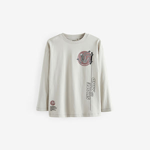 Purple/Stone/Black Skeleton Graphic Print Relaxed Fit Long Sleeve T-Shirts 3 Pack (3-12yrs)