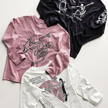 Load image into Gallery viewer, Purple/Stone/Black Skeleton Graphic Print Relaxed Fit Long Sleeve T-Shirts 3 Pack (3-12yrs)
