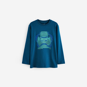 Blue Dino Graphic 100% Cotton Long Sleeve T-Shirts 3 Pack (3-12yrs)