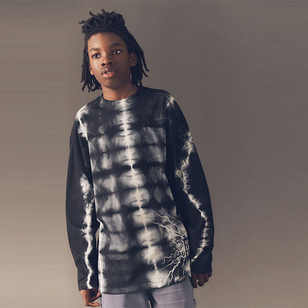 Black Tie Dye Long Sleeve Graphic 100% Cotton T-Shirt (3-12yrs)