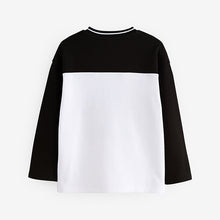 Load image into Gallery viewer, Black/White 100% Cotton Long Sleeve Varsity T-Shirt (3-12yrs)
