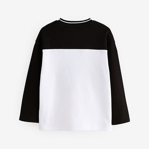 Black/White 100% Cotton Long Sleeve Varsity T-Shirt (3-12yrs)