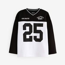 Load image into Gallery viewer, Black/White 100% Cotton Long Sleeve Varsity T-Shirt (3-12yrs)
