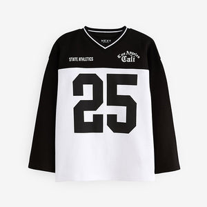 Black/White 100% Cotton Long Sleeve Varsity T-Shirt (3-12yrs)
