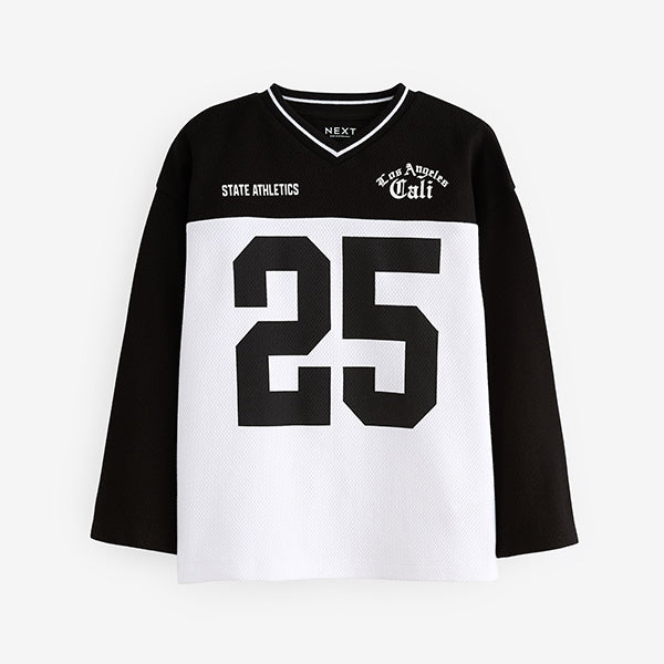 Black/White 100% Cotton Long Sleeve Varsity T-Shirt (3-12yrs)
