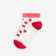 Load image into Gallery viewer, Red and White Cotton Rich Strawberry Trainer Socks 5 Pack
