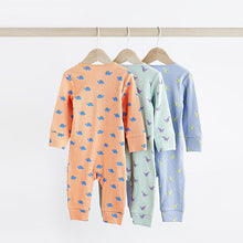 Load image into Gallery viewer, Orange/Blue Dino Printed Baby Sleepsuits 3 Pack (0mths-1.5-2yrs)
