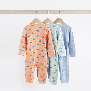 Orange/Blue Dino Printed Baby Sleepsuits 3 Pack (0mths-1.5-2yrs)