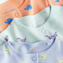 Load image into Gallery viewer, Orange/Blue Dino Printed Baby Sleepsuits 3 Pack (0mths-1.5-2yrs)
