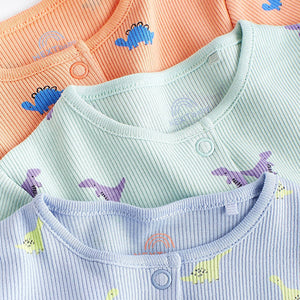 Orange/Blue Dino Printed Baby Sleepsuits 3 Pack (0mths-1.5-2yrs)