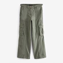 Load image into Gallery viewer, Khaki Green 100% Cotton Adjustable Waist Cargo Trousers
