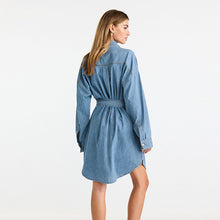 Load image into Gallery viewer, Mid Blue Belted Denim Shirt Dress
