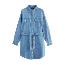 Load image into Gallery viewer, Mid Blue Belted Denim Shirt Dress
