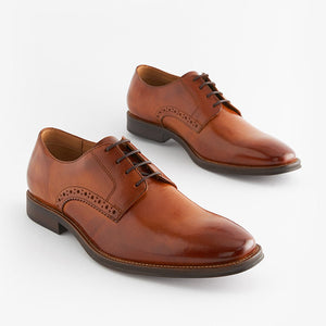 an Brown Regular Fit Leather Contrast Sole Derby Shoes