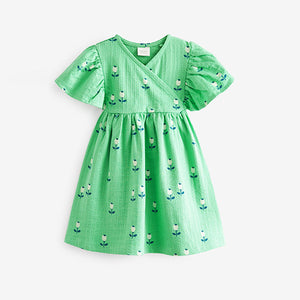 Bright Green Wrap Jersey Dress (3mths-5-6yrs)