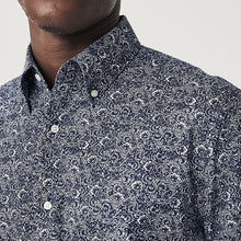 Load image into Gallery viewer, Navy Blue Floral Regular Fit Easy Iron Button Down Oxford Shirt
