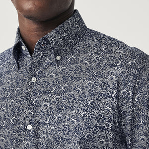 Navy Blue Floral Regular Fit Easy Iron Button Down Oxford Shirt