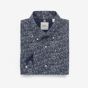 Navy Blue Floral Regular Fit Easy Iron Button Down Oxford Shirt