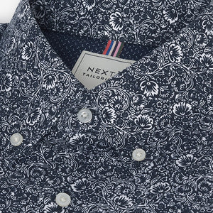 Navy Blue Floral Regular Fit Easy Iron Button Down Oxford Shirt