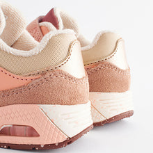 Load image into Gallery viewer, Neutral/Pink Elastic Lace Chunky Trainers
