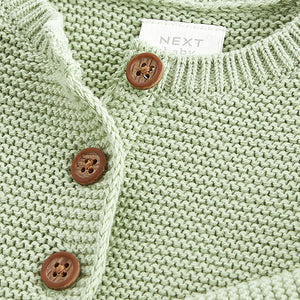 Sage Green Baby Frill Shoulder Knitted 100% Cotton Cardigan (0mths-12-18mt)