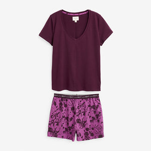 Berry Floral Short Sleeve 100% Cotton Pyjamas