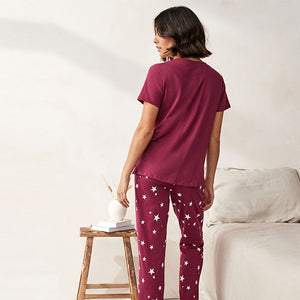 Berry Red Stars Cotton Short Sleeve Pyjamas