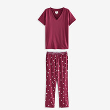 Load image into Gallery viewer, Berry Red Stars Cotton Short Sleeve Pyjamas
