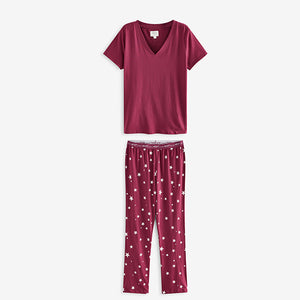 Berry Red Stars Cotton Short Sleeve Pyjamas