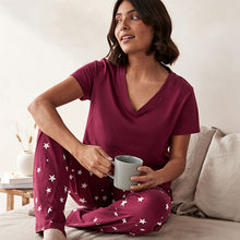 Load image into Gallery viewer, Berry Red Stars Cotton Short Sleeve Pyjamas
