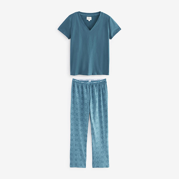 Chambray Blue Geo 100% Cotton Short Sleeve Pyjamas