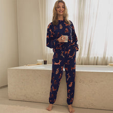 Load image into Gallery viewer, Navy Blue Dachshund Long Sleeve Pyjamas
