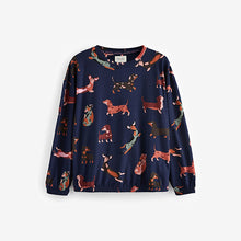 Load image into Gallery viewer, Navy Blue Dachshund Long Sleeve Pyjamas
