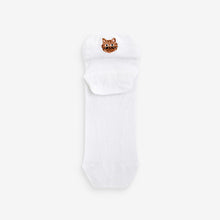 Load image into Gallery viewer, White/Cats Embroidered Motif Trainers Socks 4 Pack
