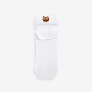 White/Cats Embroidered Motif Trainers Socks 4 Pack