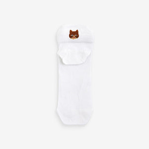 White/Cats Embroidered Motif Trainers Socks 4 Pack