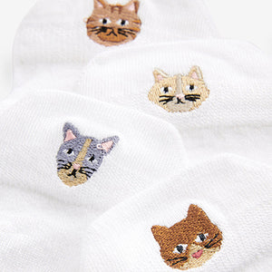White/Cats Embroidered Motif Trainers Socks 4 Pack