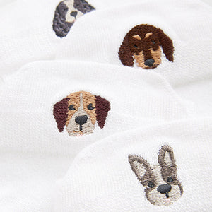 White/Dogs Embroidered Motif Trainers Socks 4 Pack