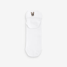 Load image into Gallery viewer, White/Dogs Embroidered Motif Trainers Socks 4 Pack

