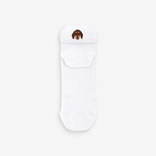 Load image into Gallery viewer, White/Dogs Embroidered Motif Trainers Socks 4 Pack
